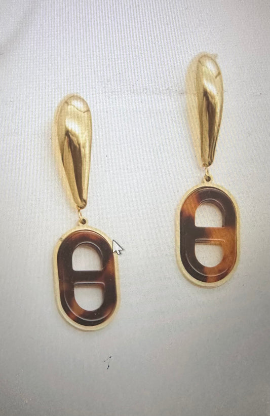 Boucles d’Oreilles Pendantes Goutte Dorée & Résine Écaille